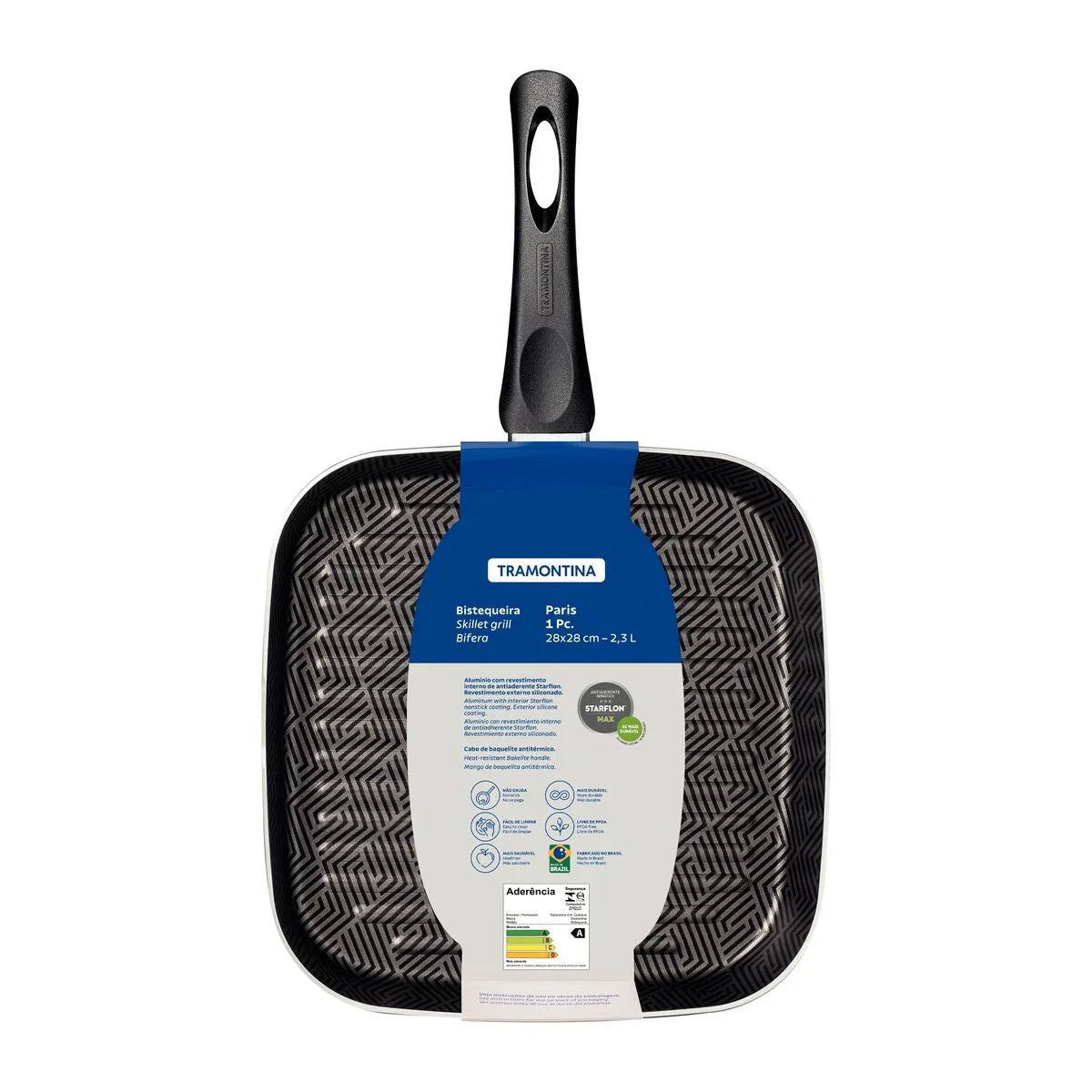 Bistequeira Tramontina Paris em Alumínio com Revestimento Interno em Antiaderente Starflon Max e Externo de Silicone Preto 28 cm 2,3 L